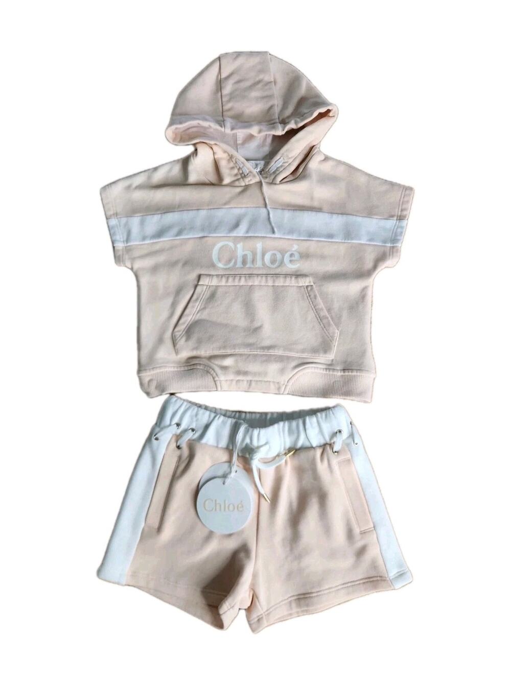 Chloé Girls Pink Iconic Logo Short Sleeve Hoodie & Shorts Set Size 4 yo